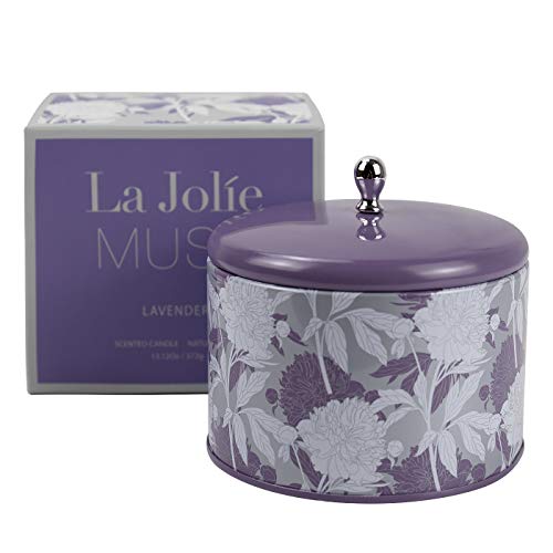 Product Cover LA JOLIE MUSE Lavender Scented Candle - 13Oz Large Tin Soy Candles, 2 Wicks Aromatherapy Candles, Stress Relief Candle