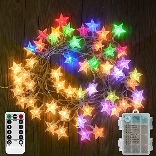 Product Cover Homeleo 25.7 Ft 50 Led Color Changing String Lights, Battery Powered Star Fairy Lights with Timer Remote, Indoor Outdoor Christmas Lights for Bedroom Patio Umbrella Balcony Gabezo Decor(Multicolor)
