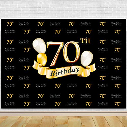 Product Cover Glitter Gold and Black Photo Studio Booth Background Adult Happy 70th Birthday Party Decorations Banner Backdrops for Photography