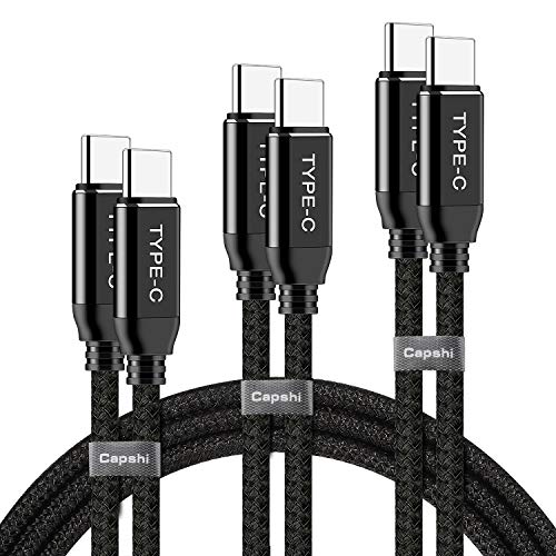 Product Cover USB C to C Cable, Capshi USB-C to USB-C Cable [6.6ft+4ft+1ft] Nylon Braided 60W USB Type C Cord Compatible Galaxy Note S10/S8/S9,Google Pixel 3 2 XL, Nintendo Switch,iPad pro ,Nexus 6P, MacBook and Mo