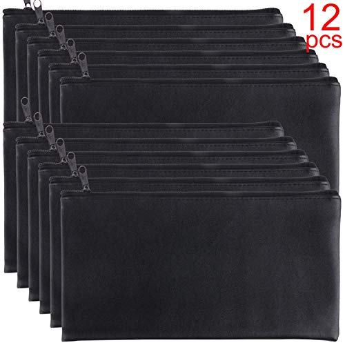 Product Cover Tongnian 12 Pieces Bank Bag Money Pouch Security Bank Deposit Bag with Zipper for Cash Money, Check Wallet, Cosmetics, Tools 11x6 inch (Black +Blue) (Black)