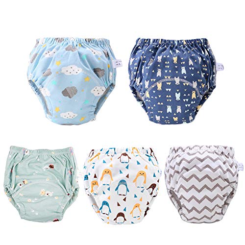 Product Cover U0U Baby Toddler 5 Pack Training Pants for Boys and Girls Assortment Potty Training Underwear Cotton Waterproof Pant (Blue, 3T)