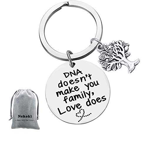 Product Cover Step Parent Keychain Gifts DNA Doesn't Make You Family Love does Keychain Step Mom Gift, Step Dad Gift, Adoption Keychain