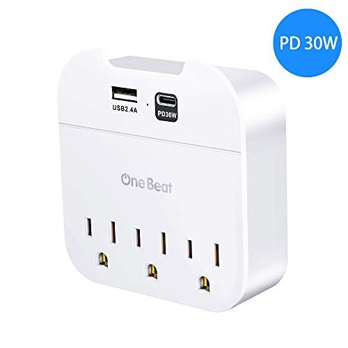 Product Cover USB C PD Wall Charger, 42W Fast Charging Multi Plug Outlet Extender with 3 Outlets, One 30W Power Delivery Port for iPhone 11/11 Pro/Max/XS/XR, iPad Pro, MacBook 12', One 12W USB-A for S10/S9 and More
