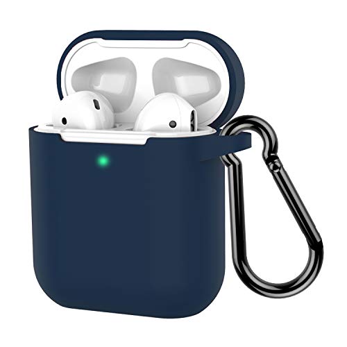 Product Cover AirPods Case, Coffea Protective Silicone Cover Skin with Keychain for AirPods 2 Wireless Charging Case [Front LED Visible] (Navy)