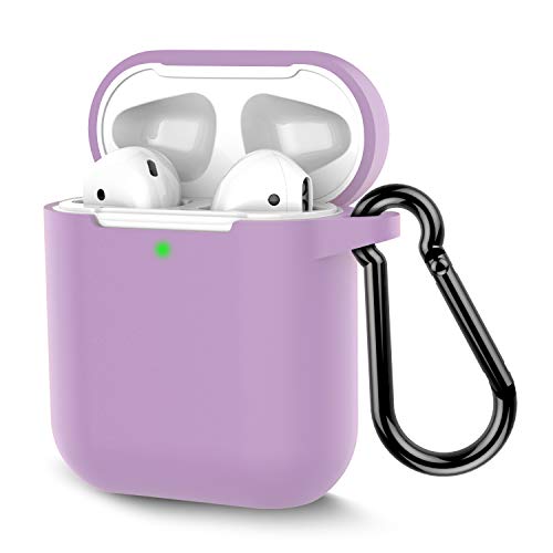 Product Cover AirPods Case, Coffea Protective Silicone Cover Skin with Keychain for AirPods 2 Wireless Charging Case [Front LED Visible] (Light Purple)