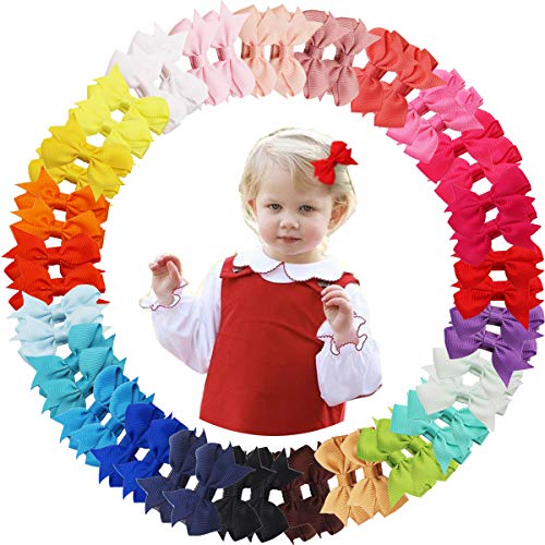 Product Cover 50PCS Hair Bows Clips for Fine Hair 2inch Tiny Grosgrain Ribbon Baby Bows Alligator Hair Clips Fully Lined for Infants Newborns Toddlers