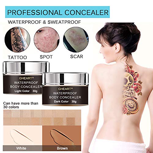 Product Cover Makeup Concealer Waterproof Body Concealer for Scar Tattoo Birthmarks Blemish Vitiligo, Professional Flawless Instant Body Concealer Cream Camouflage Cover Up, Including Brush & Mixing Bottle,30g+30g