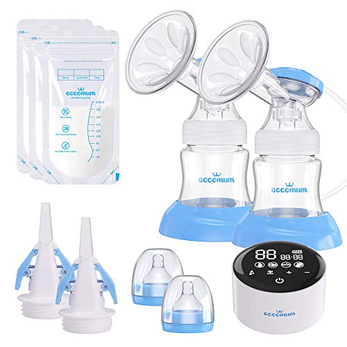 Product Cover Electric Double Breast Pump Eccomum Breastfeeding Pump with 4 Modes & 9 Levels, Memory Function, BPA Free, Full Touchscreen LED Display, Strong Suction Power, Pain Free, Rechargeable, Ultra-Quiet