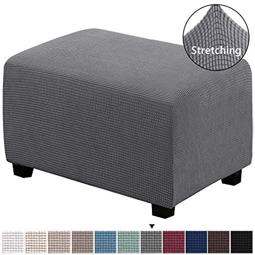 Product Cover H.VERSAILTEX Stretch 1-Piece Storage Ottoman Slipcover Spandex Elastic Rectangle Footstool Sofa Cover for Living Room, Lycra Furniture Protector Machine Washable Spandex Ottoman Covers(X-Large,Gray)