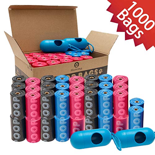 Product Cover HOMIMP Dog Poop Bags with Dispensers - Dog Waste Bags 50 Rolls / 1000 Count Eco Friendly 3 Colors for Dogs Cats