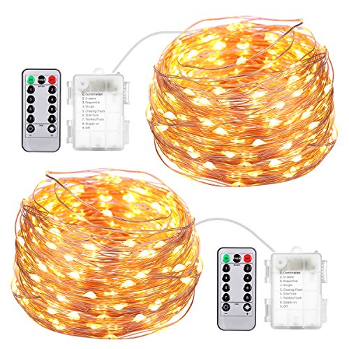 Product Cover AMIR Upgraded Fairy String Lights, 2 Pack 16.4ft 50 Led Starry Lights with Remote Control, 8 Modes Waterproof Decorative Lights Battery Operated for Garden Wedding Christmas (Battery Not Included)