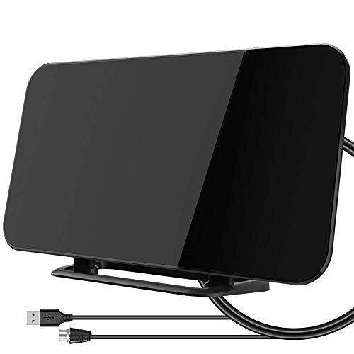 Product Cover [2019 Newest] TV Antenna, Indoor Digital TV Aerial with Stand 50-80 Miles Range Freeview Amplified HD TV Aerial Support 4K 1080P HD/UHF/VHF/FM Freeview Channel for All Type Built-in Tuner Smart TV
