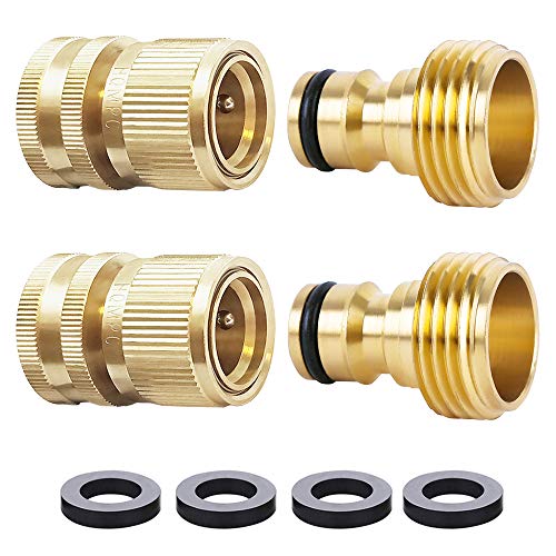 Product Cover HQMPC Garden Hose Quick Connect Solid Brass Quick Connector Garden Hose Fitting Water Hose Connectors 3/4 inch GHT (2Sets) (2Female+2Male)