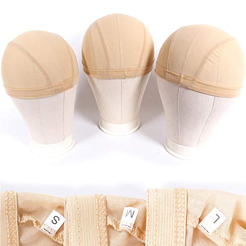Product Cover Mesh Dome Caps For Wig 6 Pcs Stretchable Beige Mesh Dome Wig Cap Breathable Spandex Wig Making Cap Large Mesh Dome Cap (6 Pcs, Beige, #L)