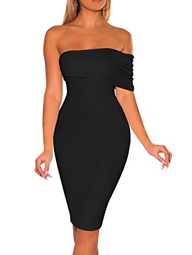Product Cover GOBLES Women's Sleeveless One Shoulder Sexy Bodycon Elegant Midi Cocktail Dress