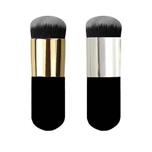 Product Cover 2 Pieces Travel Kabuki Foundation Brush, Suit For Blending Liquid, Cream or Flawless Powder Cosmetics, (Golden & Silver)