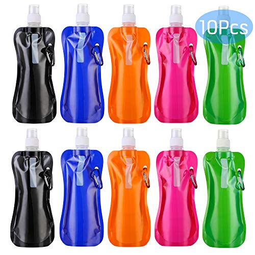 Product Cover recyco Collapsible Water Bottle 10 Pcs (16 oz), Reusable Drinking Water Bottle with Carabiner for Travel 5 Colors