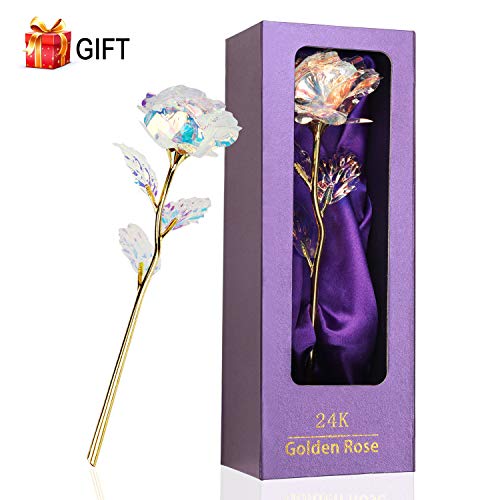Product Cover Rainbow Rose Flower Present 24K Golden Foil with Luxury Gift Box Great Gift Idea for Valentine's Day, Mother's Day, Thanksgiving Day, Christmas, Birthday, Anniversary