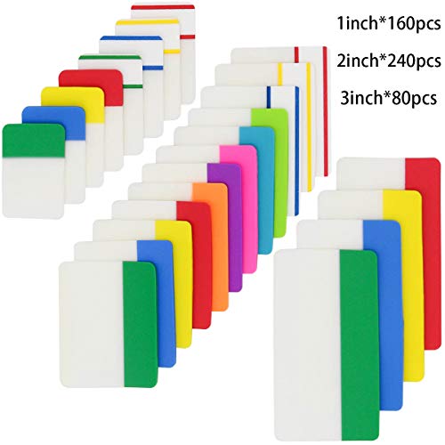 Product Cover KIMCOME File Index Tabs 1,2,3 Inch Sticky Flags 480 Pieces, Colored Page Markers Self Adhesive, Writable Note Tabs for Binders, Books, Paper, Notebooks, Filing, Folders [3 Sizes, 24 Sets]