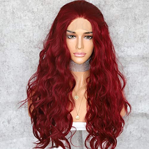 Product Cover Sapphirewigs Long Red Color Daily Queen Makeup Synthetic Lace Front Wedding Party Wigs (Red)