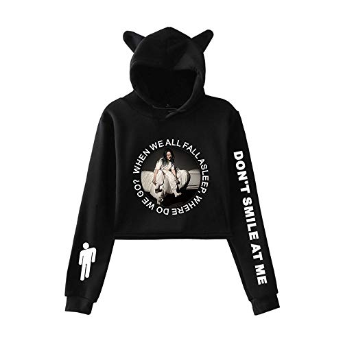 Product Cover Trikahan Billie Eilish When We All Fall Asleep Where Do We Go cat Ear Hoodie for Fans Black L