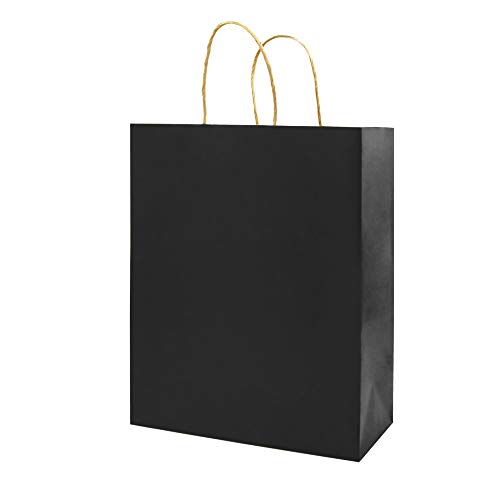 Product Cover Small Black Kraft Paper Bags with Handles Bulk, Bagmad Gift Bags 5.25x3.25x8 inch 100 Pcs Pack, Craft Grocery Shopping Retail Party Wedding Bags Sacks (Black, 100pcs)