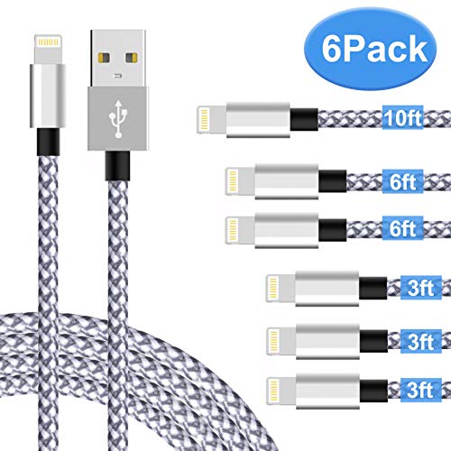 Product Cover JimBest1980, Durable Pure Copper,2019 latest Charging cord, Compatible Phone Charging Cable, 6 Pack 10FT 6FT 6FT 3FT 3FT 3FT, Nylon Braided USB Phone Charger Cord