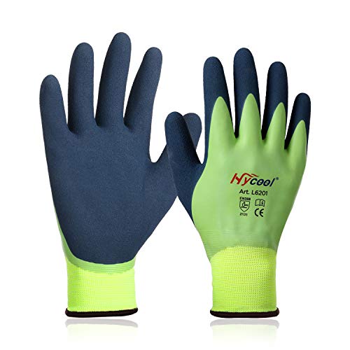 Product Cover DS Safety L6201 Waterproof Work Gloves 15 Gauge Hycool Grip Men's Working Gloves Double Coated Nylon Gloves with Comfortable Latex Foam for Multipurpose Use 1 Pair(Size L,Color Green)