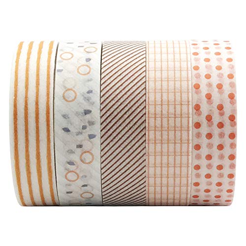 Product Cover 5 Rolls Basic Collection Decoration Washi Tape Set, EnYan 10mm Wide Japanese Masking Decorative Tapes for Bullet Journal Planners DIY Crafts and Arts Scrapbooking Adhesive