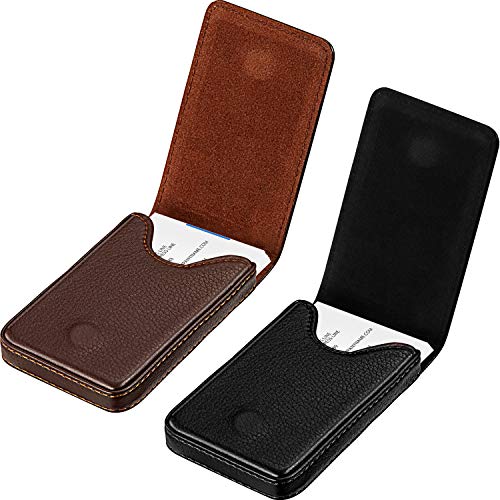 Product Cover 2 Pieces Business Card Holder, Business Card Wallet PU Leather Business Card Case Pocket Business Name Card Holder with Magnetic Shut Credit Card ID Case/Wallet (Black and Coffee)