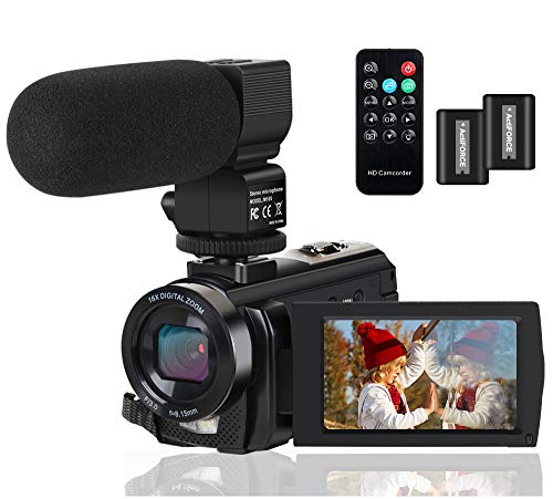 Product Cover Video Camera Camcorder Digital YouTube Vlogging Camera Recorder FHD 1080P 24.0MP 3.0 Inch 270 Degree Rotation Screen 16X Digital Zoom Camcorder with Microphone,Remote Control and 2 Batteries.