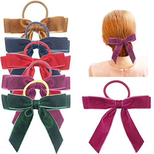 Product Cover DeD 6 Pieces Hair Bows with Ponytail Holder Velvet Ribbon Bows Hair Accessories for Women Girls