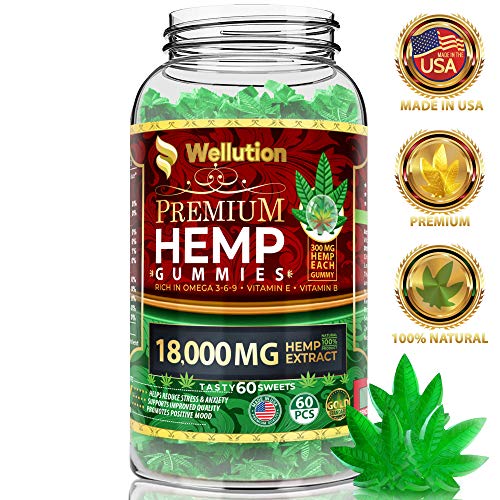 Product Cover Hemp Gummies 18000 MG High Potency Premium - 300 Per Fruity Gummy with Organic Hemp Oil | Natural Hemp Candy Supplements for Pain, Anxiety, Stress & Inflammation Relief | Promotes Sleep & Calm Mood