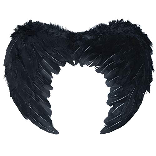 Product Cover Sunboom Black Angel Wings for Adult Kids Angel Costumes for Girls Boys Child Black Feather Wings - Halloween Christmas Angel Costume Wings, Large