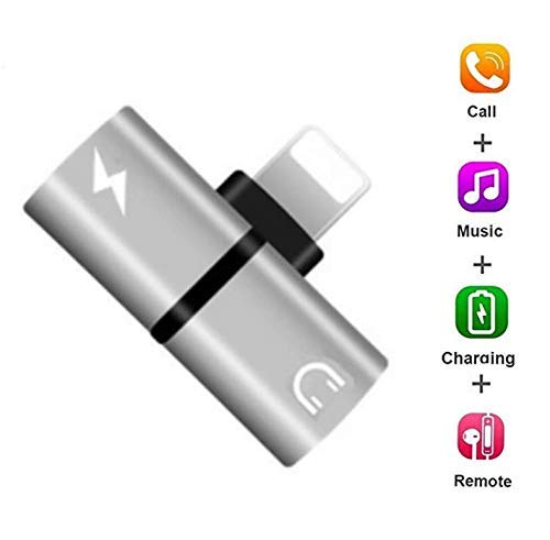Product Cover 4 in 1 Adapter for Apple iPhone Dongle Xs/Xs Max/XR/8/8 Plus/7/7 Plus Headphone Splitter Audio Earphone AUX Charger Compatible for[Music+Charging+Call+Wire Control] Connector Support iOS 12 or Later