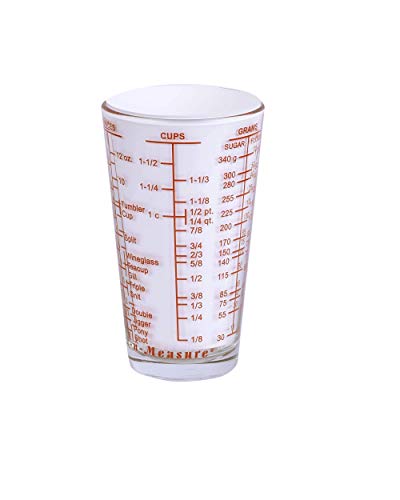 Product Cover Kolder 26100RD Mix N Measure Glass, Multi-Purpose Liquid and Dry Measuring Cup, 6 Units of Measurement, Heavy Glass, Red