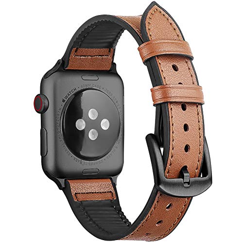 Product Cover Oitom Leather Silicone Sports XXL XL Band Compatible with Apple Watch 42mm 44mm, Hybrid Sweatproof Replacement Straps Compatible with iWatch Series 4 3 2 1 Men (L/XL/XXL Cinnamon Brown)