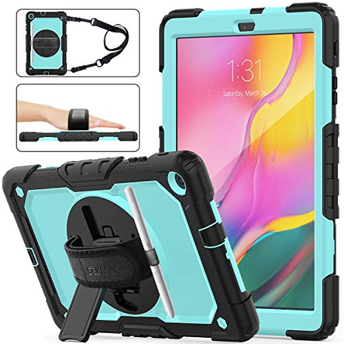 Product Cover Samsung Galaxy Tab A 10.1 T510/T515 Case 2019, [Full-Body] & [Shock Proof] Hybrid Armor Protective Case with 360 Rotating Stand & Strap for Samsung Galaxy Tab A 10.1 T510/T515 2019 (SkyBlue+Black)