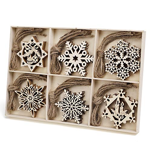 Product Cover N&T NIETING 30pcs Wooden Snowflakes Christmas Ornaments, Unfinished Wooden Cutouts Snowflakes Shaped Embellishments Hanging Ornament for Christmas Decorations, Tree Decor, Kids Crafts DIY