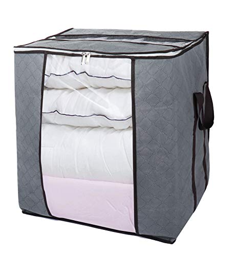 Product Cover HAYOSNFO Blanket Storage Bag, Large Capacity Organizer for Clothes Comforter Clothing Pillows, Foldable Container for Closet Storage with 2 Large Clear Windows and Reinforced Handles