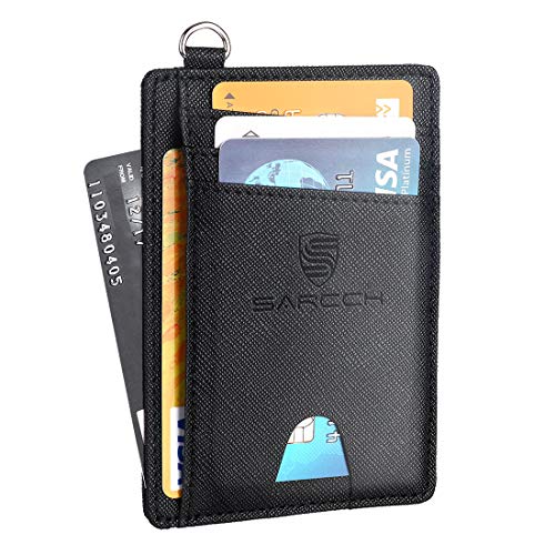 Product Cover SARCCH Slim Minimalist Front Pocket RFID Blocking Wallets, Credit Card Holder with Disassembly D-Shackle for Men Women (Dark black)