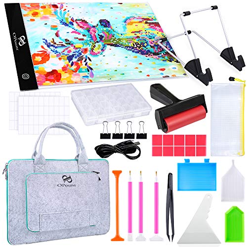 Product Cover PP OPOUNT Full Range of 5D Diamond Painting Set with A4 LED Light Pad, Polyester Felt Hand Held Case Bag, Roller, Stand Holder, Diamond Embroidery Box and Diamond Painting Tools for Diamond Painting