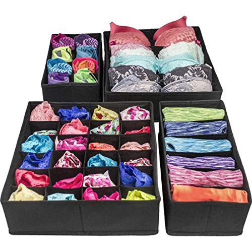 Product Cover Styleys Foldable Storage Box/Drawer Organizer for Innerwear, Clothing, Underwear, Bra, Socks, Tie, Etc. (Set of 4 - Black)