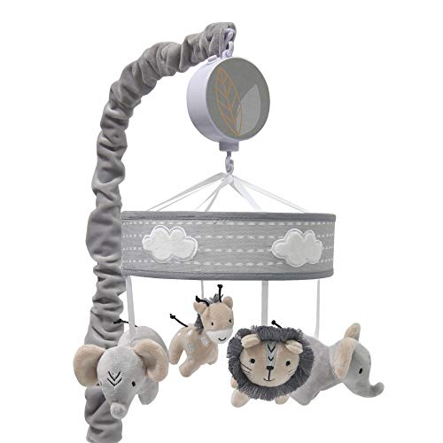 Product Cover Lambs & Ivy Jungle Safari Musical Baby Crib Mobile - Gray, Beige, White, Animals