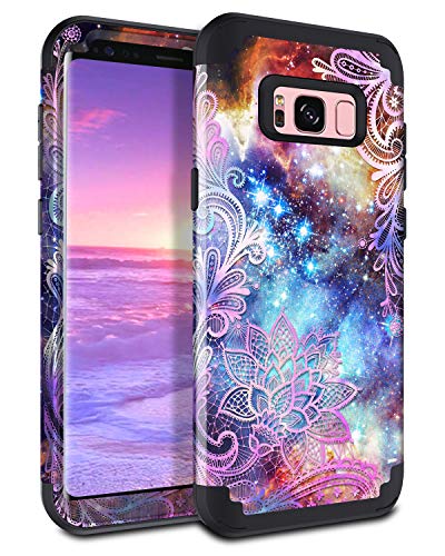 Product Cover Casetego Compatible Galaxy S8 Case,Floral Three Layer Heavy Duty Hybrid Sturdy Armor Shockproof Full Body Protective Cover Case for Samsung Galaxy S8,Purple Mandala