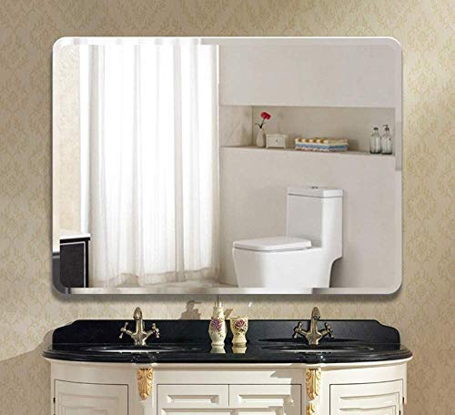 Product Cover Seven Horses Frameless Wall Mounted Rounded Corner 5mm Rectangular Bevelled Bathroom Mirror(Size : 18X24 Inch)