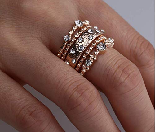 Product Cover aiyuyu Fashion Rose Gold Wedding Bands Wedding Rings for Women Anniversary Eternity Bands 5PCS Stackable Rings CZ Engagement Bridal Milgrain Ring Sets Size 6-10 (7#)