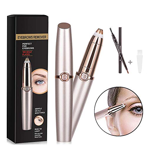 Product Cover Eyebrow Hair Remover, Electric Eyebrow Trimmer Epilator for Women, Portable Painless Eyebrow Razor with Light, Rose Gold