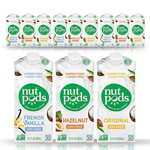 Product Cover Nutpods Variety: Hazelnut, French Vanilla, Original, 12 Pack of Unsweetened Dairy-Free Creamers Bundled with Royal 100% Natural Ondago Birch-wood Stirrers